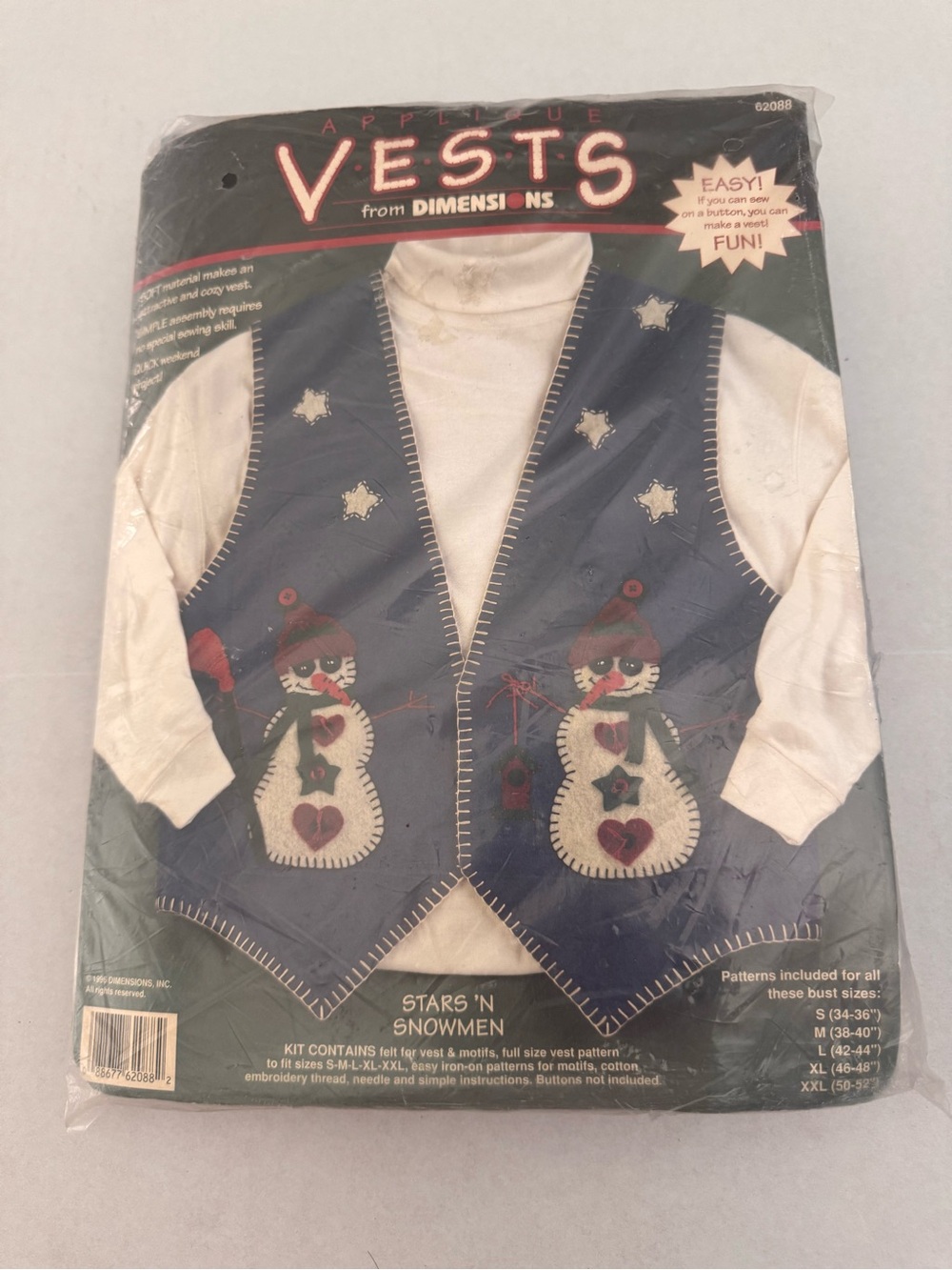 Vintage 1996 Dimensions “Stars ‘N Snowmen” Felt Vest Appliqué Kit